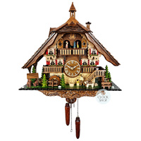 Chalet Battery Wood Chopper, Waterwheel And Dancers 42cm Cuckoo Clock By ENGSTLER