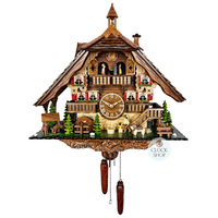 Wood Chopper, Dancers & Water Wheel Battery Chalet Cuckoo Clock 42cm By ENGSTLER image