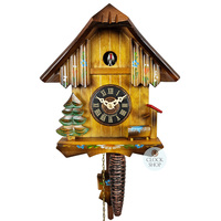 CHALET 1 DAY HAND PAINTED FLOWERS 20CM 1/4 HOUR CALL CUCKOO CLOCK BY ENGSTLER
