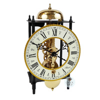 24cm Black & Brass Mechanical Skeleton Table Clock With Bell Strike By HERMLE  image