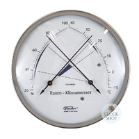 13cm Silver Room Climate Meter With Thermometer & Hair Hygrometer By FISCHER image