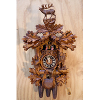CARVED HUNTER & TURKEY MATT FINISH 60CM CUCKOO CLOCK BY HONES