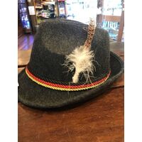 Trilby Party Hat Dark Grey With Red/yellow/black Cord