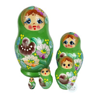 Floral Russian Dolls- Green 10cm (Set Of 5) image