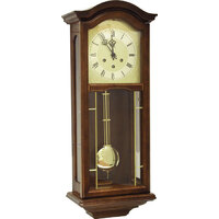 Mahogany Mechanical Regulator Wall Clock With Westminster Chime And Brass On Door By AMS