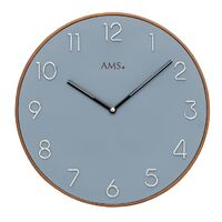 Wood Battery Wall Clock Round Blue Dial 33cm By AMS