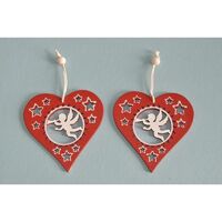 Angel in Red Wooden Heart 7.5cm