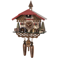 Wood Chopper & Water Wheel Battery Chalet Cuckoo Clock 23cm By ENGSTLER image