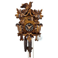 5 Leaf & Bird With Squirrels 1 Day Mechanical Carved Cuckoo Clock 22cm By ENGSTLER image