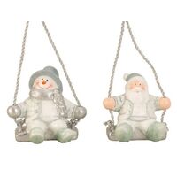 Santa / Snowman on Swing in Mint and Silver