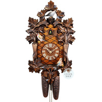 Carved 8 Day Leaf & Coloured Moving Birds 40cm Cuckoo Clock By SCHNEIDER