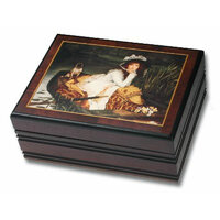 WOODEN MUSICAL JEWELLERY BOX LADY IN RIVER BOAT TUNE WATER MUSIC