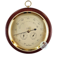 20cm Mahogany Barometer With Thermometer & Hygrometer By FISCHER image