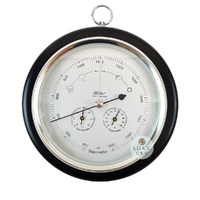 20cm Black Barometer With Thermometer & Hygrometer By FISCHER image