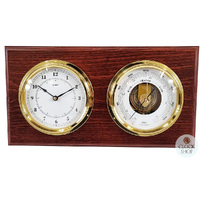 38cm Mahogany Weather Station With Quartz Clock & Barometer By FISCHER image