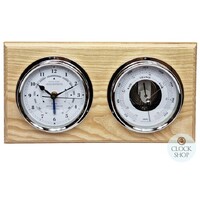 38cm Ash Nautical Weather Station With Quartz Time & Tide Clock & Barometer By FISCHER image