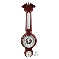 55cm Mahogany & Silver Traditional Weather Station With Barometer Thermometer & Hygrometer By FISCHER image