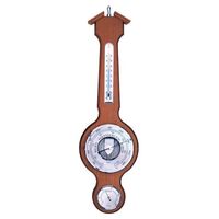 55cm Cherry & Silver Traditional Weather Station With Barometer Thermometer & Hygrometer By FISCHER image