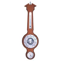 55cm Cherry & Silver Traditional Weather Station With Barometer, Thermometer & Hygrometer By FISCHER image