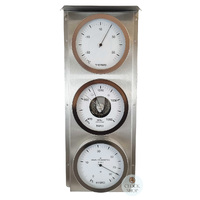 54cm Silver Outdoor Weather Station With Thermometer Barometer & Hygrometer By FISCHER image