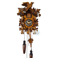 5 Leaf & Bird Battery Carved Cuckoo Clock 22cm By ENGSTLER image