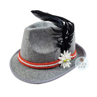 Grey & Red Trilby Party Hat With Feather image
