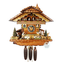 Sweethearts & Farmer 8 Day Mechanical Chalet Cuckoo Clock With Dancers 44cm By HÖNES image
