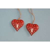 Heart Red Metal Deer Head 7cm