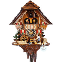 Wood Chopper & Water Wheel 1 Day Mechanical Chalet Cuckoo Clock With Dancers 35cm By HÖNES  image