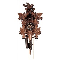 CARVED 5 LEAF WITH FULL BIRD ON TOP CUCKOO CLOCK 30CM BY HONES