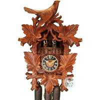 Carved 8 Day Leaves And Full Bird 44cm Cuckoo Clock By HÖNES