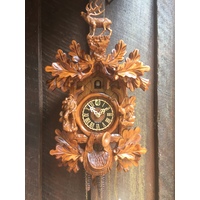 CARVED 1 DAY MOUNTAINEER & GOAT 38CM CUCKOO CLOCK BY HÖNES