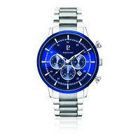 SILVER CAPITAL CHRONOGRAPH WATCH - BLUE DIAL SILVER LINKS BAND BY PIERRE LANNIER