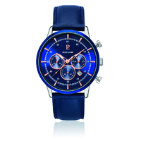Capital Chronograph - Silver Blue Dial Blue Leather Band By PIERRE LANNIER