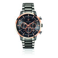 Rose Gold Capital Chronograph Watch - Black Dial Silver Links Band By PIERRE LANNIER