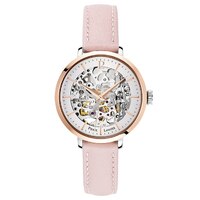 Rose Gold Automatic Skeleton Watch - White Dial Pink Leather Band By PIERRE LANNIER