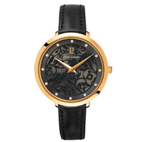 Gold Eolia Watch - Black Dial Black Leather Band By PIERRE LANNIER image