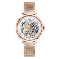 ROSE GOLD AUTOMATIC SKELETON WATCH - WHITE DIAL ROSE GOLD MESH BAND BY PIERRE LANNIER
