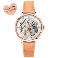 Rose Gold Automatic Skeleton Watch - White Dial Tan Leather Band By PIERRE LANNIER
