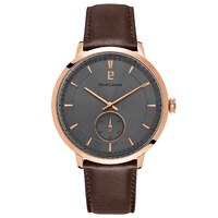Rose Gold Allure Watch - Black Dial Brown Leather Band By PIERRE LANNIER