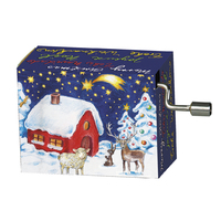 Christmas Hand Crank Music Box - Red House in Winter Forest (We Wish You A Merry Christmas)