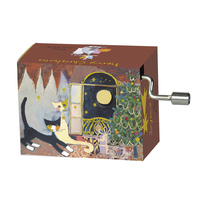 Christmas Hand Crank Music Box - Two Cats and Moon, Adventura D'amore (Silent Night)