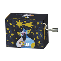 Christmas Hand Crank Music Box - Two Christmas Cats and Night Sky Stars (Jingle Bells)