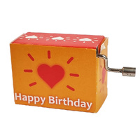 Modern Designs Hand Crank Music Box- Orange & Red With Hearts (Happy Birthday) image