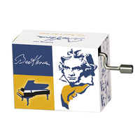Music Box Hand Crank Beethoven Yellow - Bagatelle Op 119 No 1