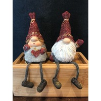 GNOME WITH DANGLE LEGS RED AND GREY 15CM 2 DESIGNS