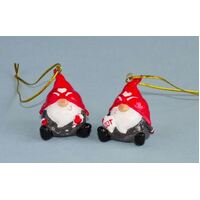 GNOME RED HAT AND GREY CLOTHES HANGING DECORATION 4CM