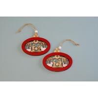 Nativity Red Oval 3d Wooden Decoration 8.5cm