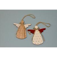 Angel With Rope Bow In Wood 9cm 2 Designs