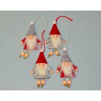 FELT SANTA RED/GREY HAT HANGING DECORATION 11CM 2 DEISGNS